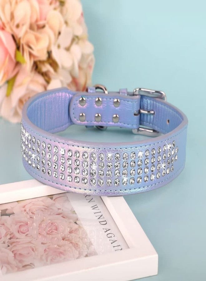 Beirui Bling Rhinestone Dog Collar with Diamonds Studded - Colorful PU Leather Padded 1.5 Inch Wide - Duarble Bedazzled Dog Collar for Medium Large Dogs,15-20",Blue - Image 5