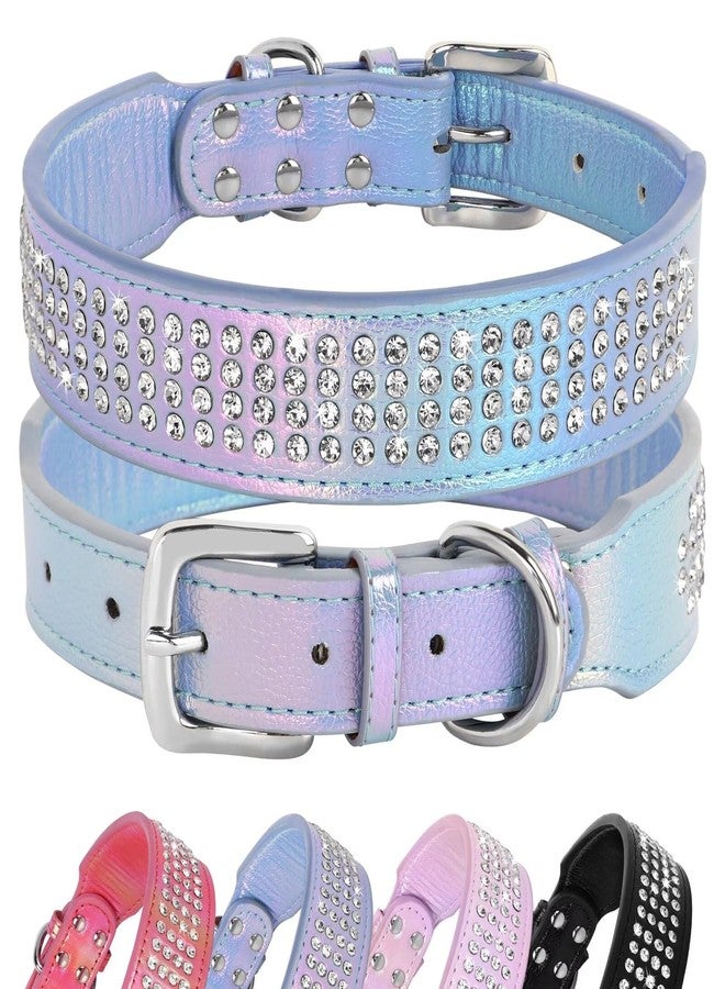 Beirui Bling Rhinestone Dog Collar with Diamonds Studded - Colorful PU Leather Padded 1.5 Inch Wide - Duarble Bedazzled Dog Collar for Medium Large Dogs,15-20",Blue - Image 1