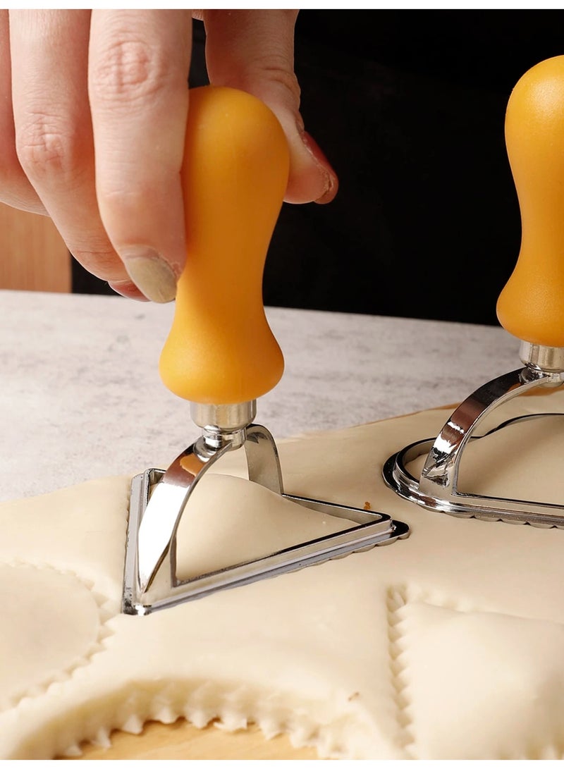 فاصولا قالب مثلث لعمل الزلابية، قالب معكرونة من سبائك الزنك، أداة تشكيل الرافيولي بمقبض بلاستيكي أصفر، لأصناف الزلابية والمعجنات المنزلية (أصفر) - Image 4