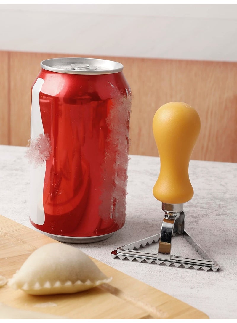 فاصولا قالب مثلث لعمل الزلابية، قالب معكرونة من سبائك الزنك، أداة تشكيل الرافيولي بمقبض بلاستيكي أصفر، لأصناف الزلابية والمعجنات المنزلية (أصفر) - Image 5