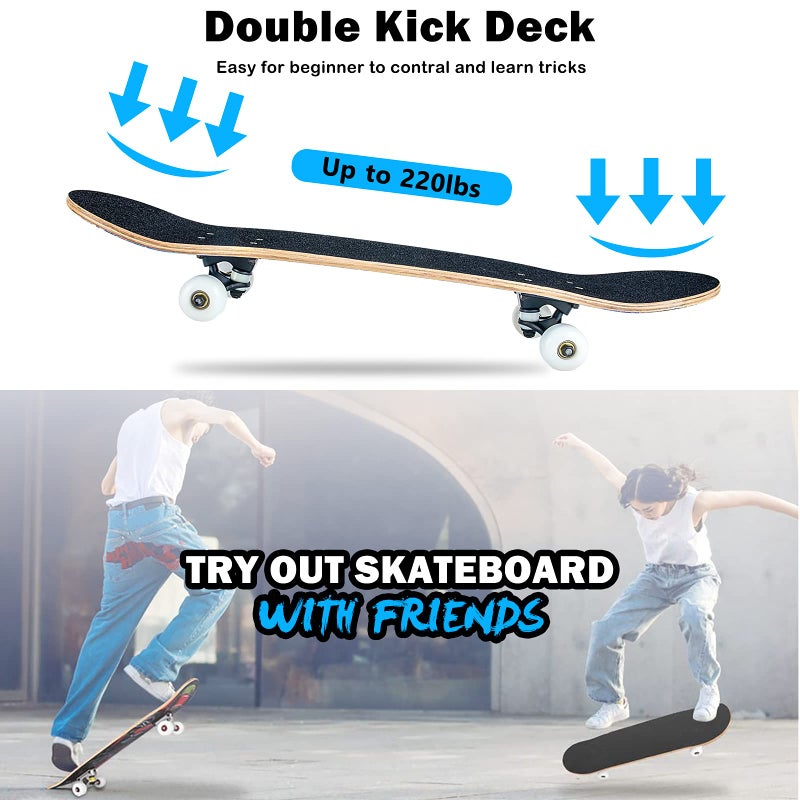 CLYCTIP Skateboard,31 x 8 Inch Complete Skateboard, 8-Layer Maple Wood Deck Double Kick Standard Skateboards for Kids, Teens, Adult, Beginner (Purple) - Image 3