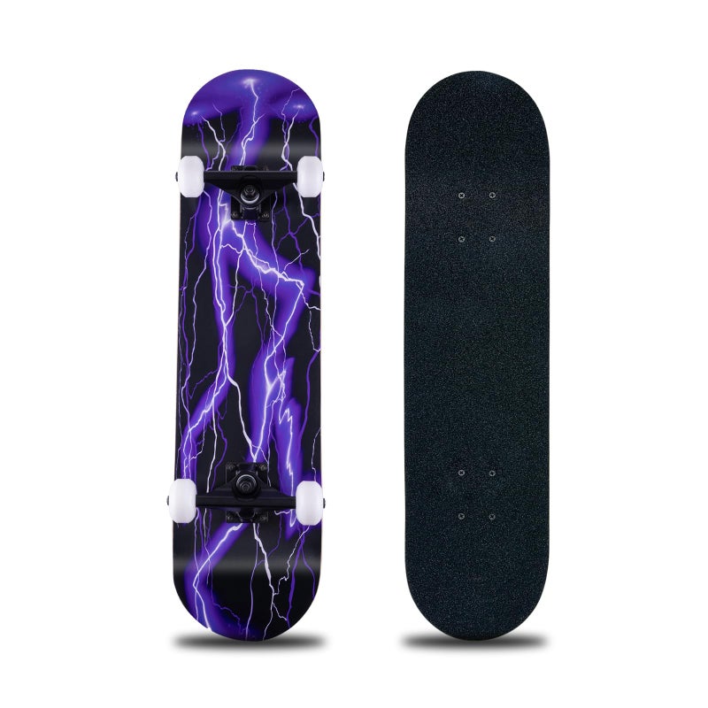 CLYCTIP Skateboard,31 x 8 Inch Complete Skateboard, 8-Layer Maple Wood Deck Double Kick Standard Skateboards for Kids, Teens, Adult, Beginner (Purple) - Image 1