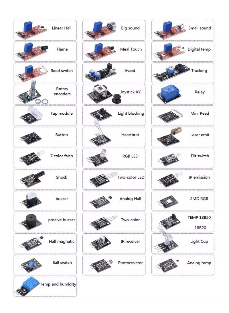 ROBOTUAE Upgraded 37 in 1 Sensors Modules Kit for Arduino Starters DIY Raspberry Pi Mega2560 UNO R3 - Image 4