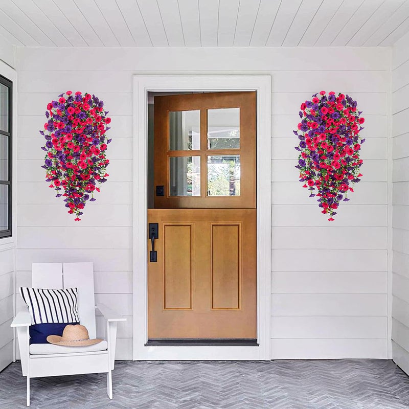 Hrobek Artificial Hanging Flowers for Outdoor, 2pcs Fake Plants Long Vine Morning Glory Eucalyptus, Spring Summer UV Resistant Realistic Faux Greenery Indoor Outside Patio Porch Garden Decor, Hot Pink Purple - Image 5