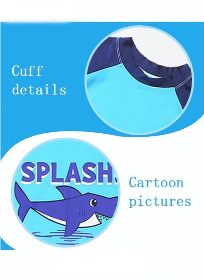 Generic 3 Piece Kids Swimsuit with Cap Set Toddler Boys Letter Shark Print Swimwear Children Swimming Trunks Short Sleeves Clothing Beachwear Bathing Suit for Summer Blue/Multicolor  - Image 3