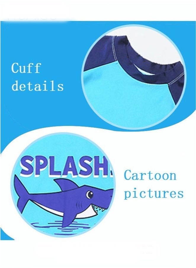 gogolove 3 Piece Kids Swimsuit with Cap Set Toddler Boys Letter Shark Print Swimwear Children Swimming Trunks Short Sleeves Clothing Beachwear Bathing Suit for Summer Blue/Multicolor - Image 4