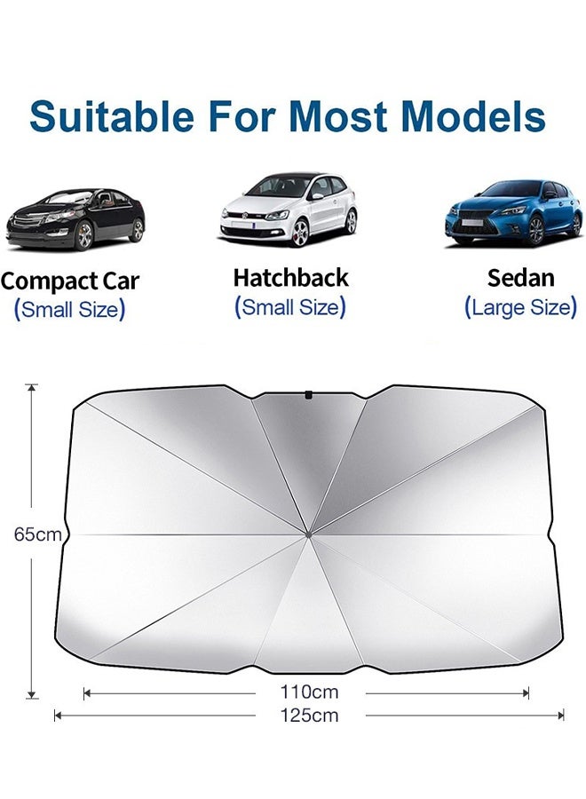 Generic Car Front Window Sunshades, Foldable Ultraviolet Sunshade, Sunproof with Titanium Silver Coating, Keep Cool, Includes Leather Storage Pouch - 125 * 65cm  - Image 2