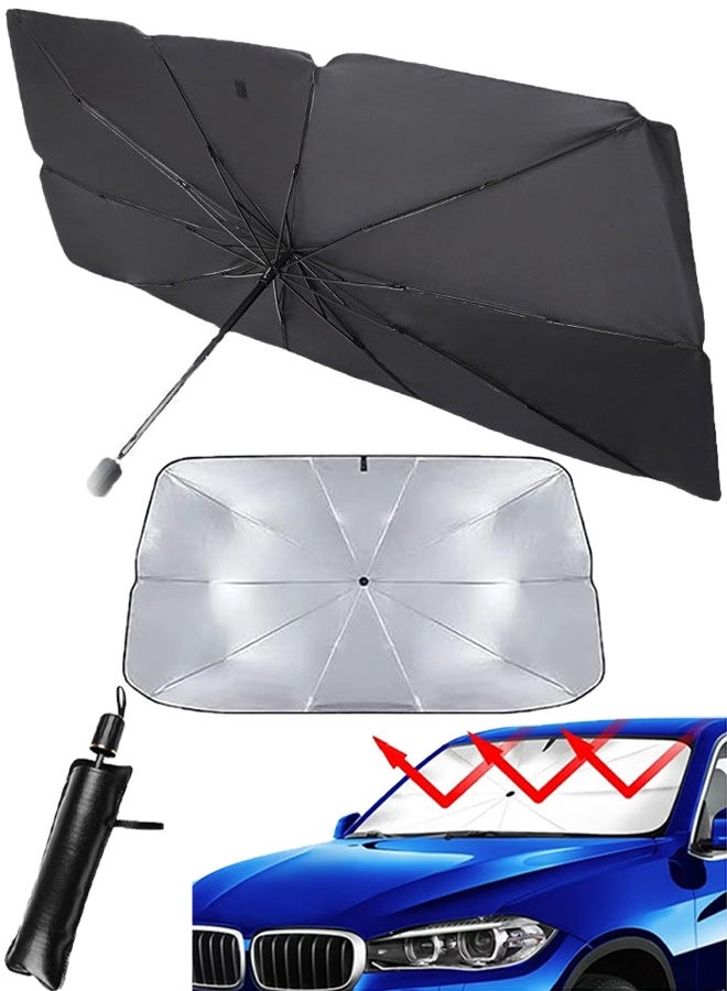 Generic Car Front Window Sunshades, Foldable Ultraviolet Sunshade, Sunproof with Titanium Silver Coating, Keep Cool, Includes Leather Storage Pouch - 125 * 65cm  - Image 1