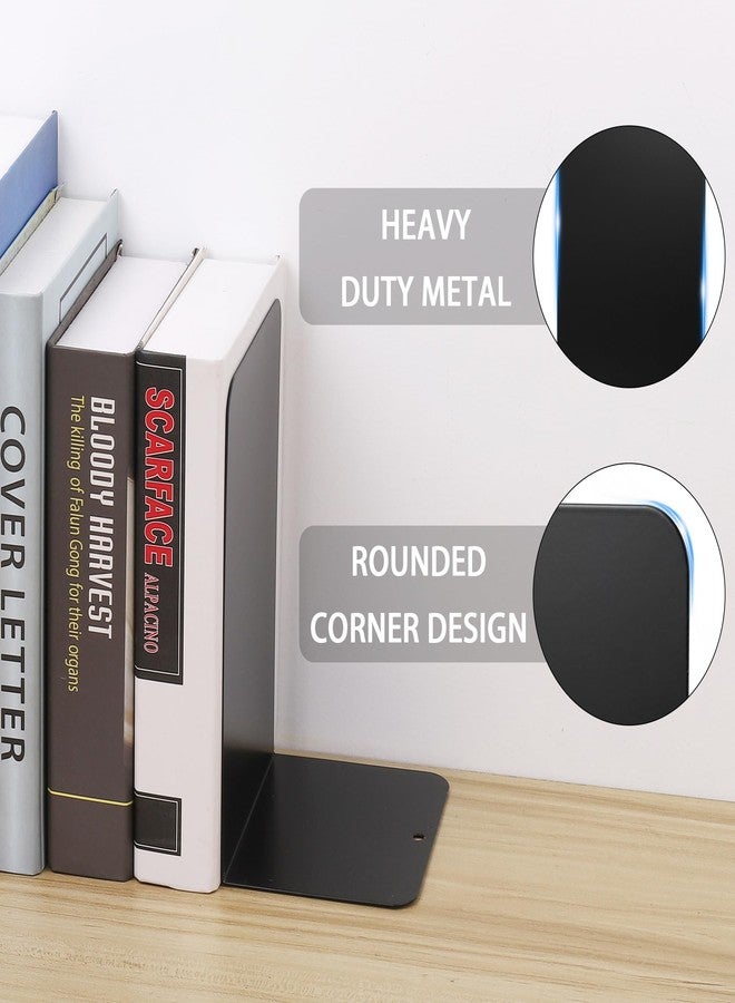 JIANTA Large Book Ends, Heavy Duty Metal Bookends, 2 Pairs/4 Pieces Book Stopper, Book Ends Support for Shelves, Black Non-Slip Bookshelf Holder Stand for Home Office Library School (8 x 5.3 x 4 in) - Image 4