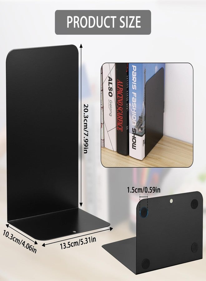 JIANTA Large Book Ends, Heavy Duty Metal Bookends, 2 Pairs/4 Pieces Book Stopper, Book Ends Support for Shelves, Black Non-Slip Bookshelf Holder Stand for Home Office Library School (8 x 5.3 x 4 in) - Image 2