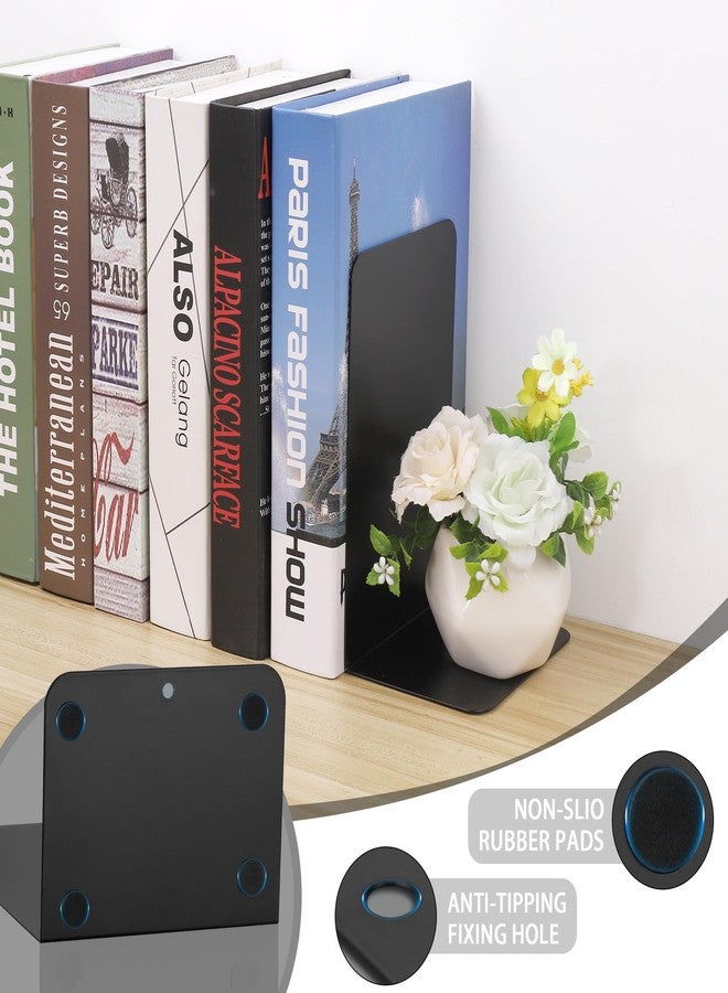 JIANTA Large Book Ends, Heavy Duty Metal Bookends, 2 Pairs/4 Pieces Book Stopper, Book Ends Support for Shelves, Black Non-Slip Bookshelf Holder Stand for Home Office Library School (8 x 5.3 x 4 in) - Image 3
