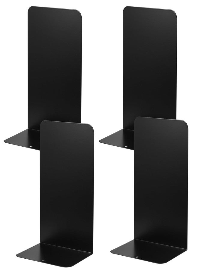 JIANTA Large Book Ends, Heavy Duty Metal Bookends, 2 Pairs/4 Pieces Book Stopper, Book Ends Support for Shelves, Black Non-Slip Bookshelf Holder Stand for Home Office Library School (8 x 5.3 x 4 in) - Image 1