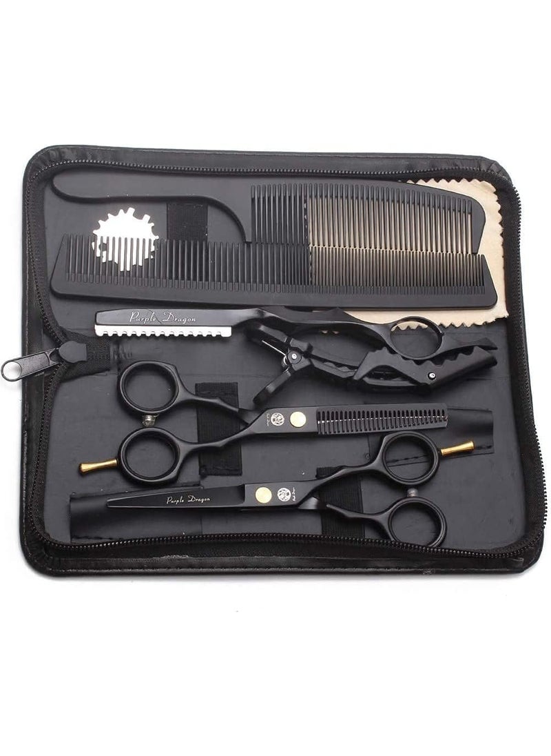 Purple Dragon - Purple Dragon 55 inch Hair Cutting Scissors Set with Razor Leather Scissors Case Barber Hair Cutting Shears Hair ThinningTexturizing Shears for Professional Hairdresser or Home Use Black - Image 1