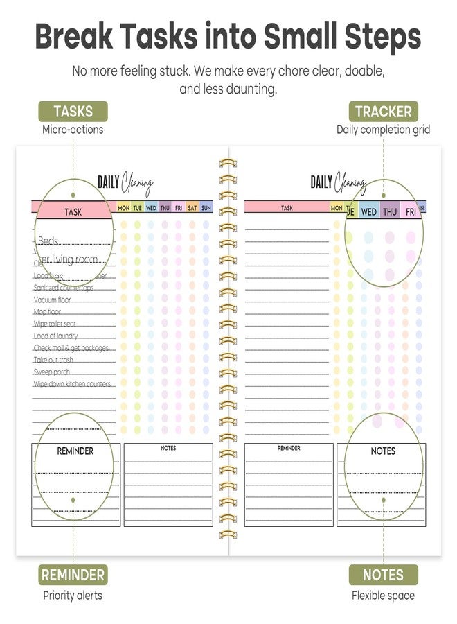 v2croft ADHD Cleaning Planner, Cleaning Schedule and Checklist Notebook for Adults, Daily Weekly Monthly Household Cleaning and Organizing Planner with Home Chore Chart - Image 2