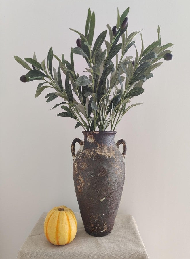 FlyingEdge Pottery Vase - Vintage Rustic Vase, 10" Farmhouse Weathered Terracotta Vase, Handmade Black Clay Vase with Two Handles, Tall Textured Antique Vase for Home Decor, Entryway, Fireplace Mantel Deco - Image 5