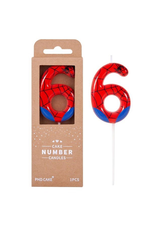 PHD CAKE 2.76 Inch Number 6 Spider Birthday Candles, Spider Cartoon Themed Number Candles, Cake Number Candles, Party Celebration - Image 1