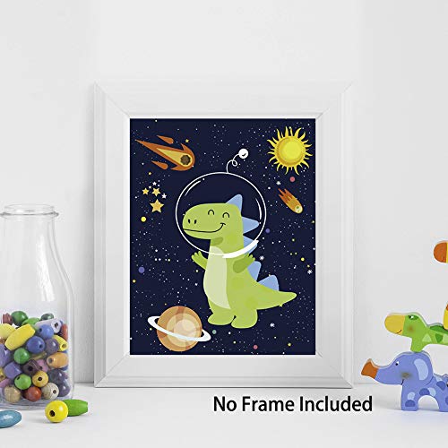 KAIRNE Dinosaur Outer Space Art Print, Solar System Planet Canvas Poster,Set of 4 (8X10inch,Unframed) Animal Astronaut Wall Art for Kid Room Decor - Image 5