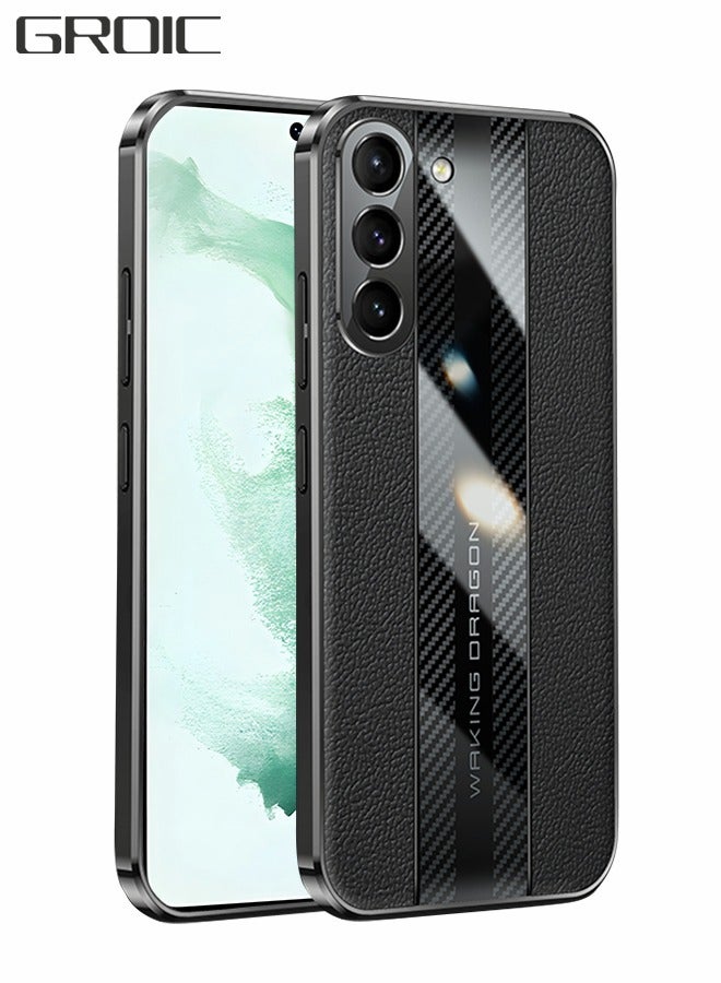 GROIC For Samsung Galaxy S23 6.1 Inch Luxury Case Tpu Carbon Fiber & Leather Back Cover Compatible With S23 Camera Protection Shockproof Phone Case (S23, Black) - Image 1