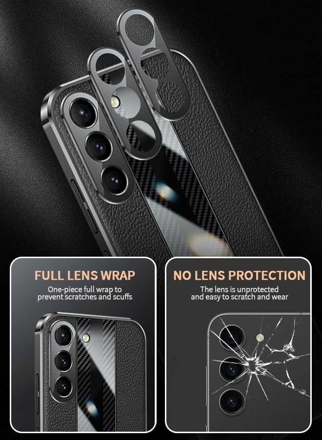 GROIC For Samsung Galaxy S23 6.1 Inch Luxury Case Tpu Carbon Fiber & Leather Back Cover Compatible With S23 Camera Protection Shockproof Phone Case (S23, Black) - Image 2
