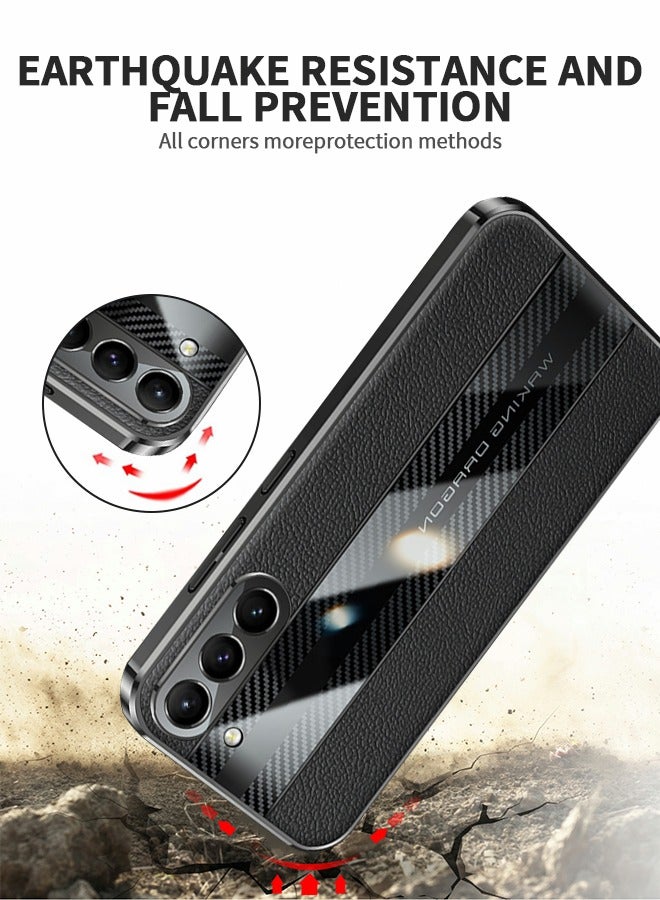 GROIC For Samsung Galaxy S23 6.1 Inch Luxury Case Tpu Carbon Fiber & Leather Back Cover Compatible With S23 Camera Protection Shockproof Phone Case (S23, Black) - Image 5