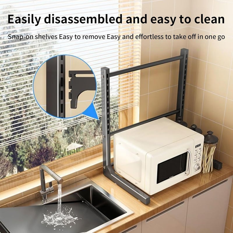 Adjustable Microwave Oven Rack Expandable Kitchen Shelf Stand Metal Kitchen Countertop Organizer Shelf Bakers Rack Shelf Kitchen Duty Stand Chopping Board Knife Rack Cutlery Cage (2 Tier White) - Image 4