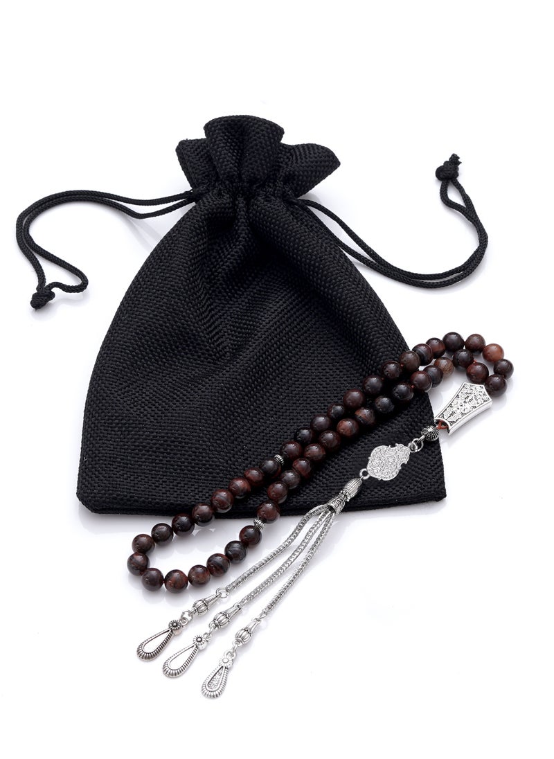 Subhati Prayer Beads (Misbah ) with metal Parts and Red Tiger Eye Stone | 8 MM Beads - 45 Pcs |Gandeel Writing 5  - Image 3