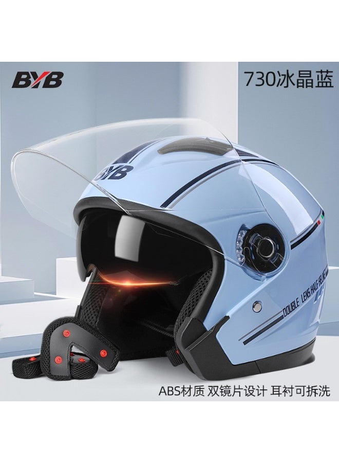BYB Motorcycle Open Face Helmet For Men And Women Dual Lens Sun Visor Face Shield Top Lightweight Scooter Bike Retro 3/4 Helmet - Image 1