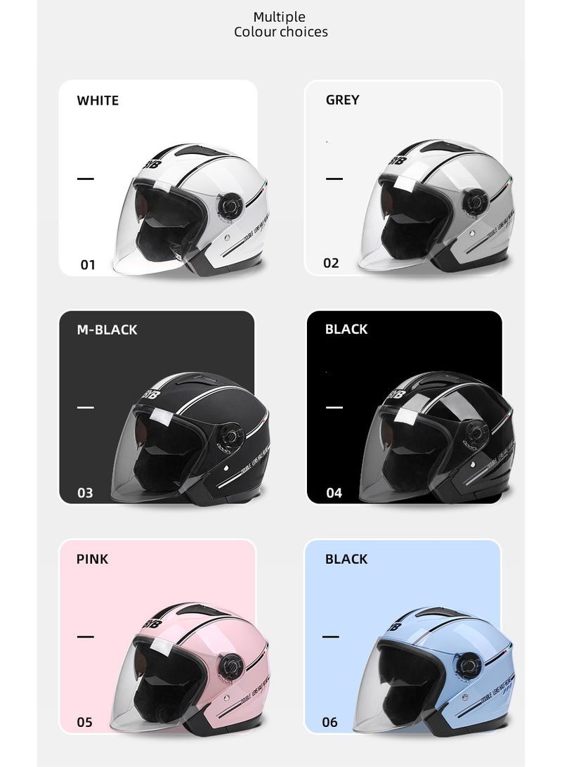 BYB Motorcycle Open Face Helmet For Men And Women Dual Lens Sun Visor Face Shield Top Lightweight Scooter Bike Retro 3/4 Helmet - Image 2