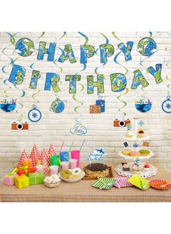 Zonon 38 Pieces Travel Theme Birthday Party Decorations The Place You'Ll Go Birthday Banner Let The Adventure Begin Hanging Swirls Bon Voyage Cake Toppers For Birthday Baby Shower Party Supplies  - Image 5
