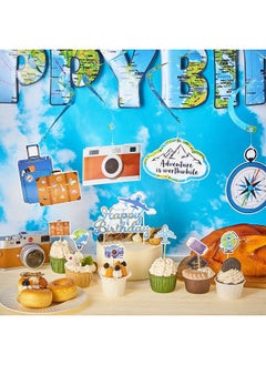 Zonon 38 Pieces Travel Theme Birthday Party Decorations The Place You'Ll Go Birthday Banner Let The Adventure Begin Hanging Swirls Bon Voyage Cake Toppers For Birthday Baby Shower Party Supplies  - Image 4
