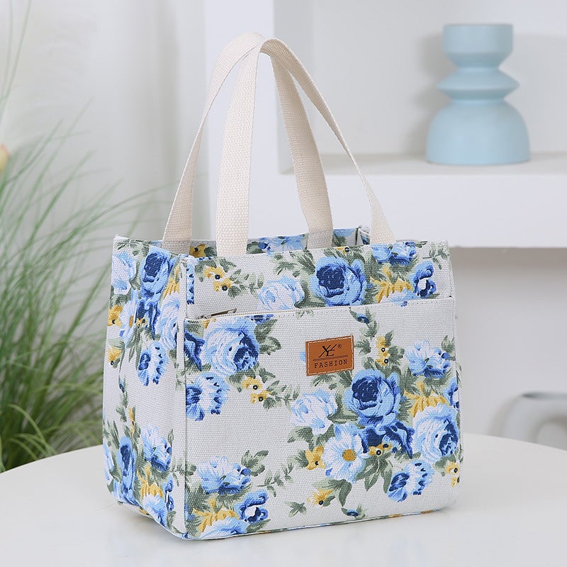 New Fashionable Women'S Portable Printed Canvas Bag For Work, Casual Portable Aluminum Foil Insulated Lunch Bag, Mommy Bag - Image 1
