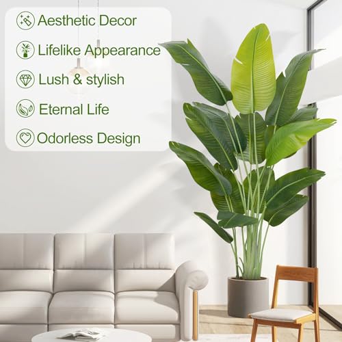 Keeplush Lifelike Bird of Paradise Artificial Plant66ft Faux Banana Leaf Tree with 15 Trunks Perfect Indoor Silk Floor Plant for Home Decor in Living Room Office and Bedroom - Image 3