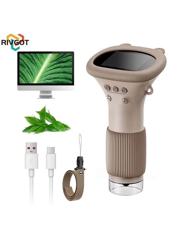 Rivgot Brown USB Microscope 2 Inch IPS Screen 1000x Handheld Digital Magnifying Glass - Image 1