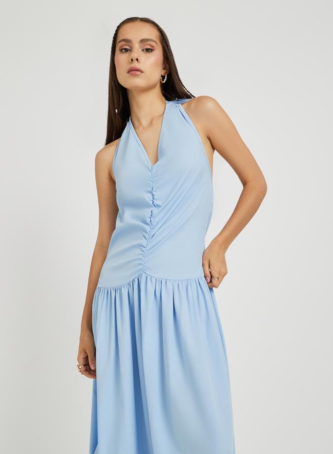 تايك تو فستان ميدي بدون أكمام بياقة هالتر وتفاصيل مكشكشة - Image 2