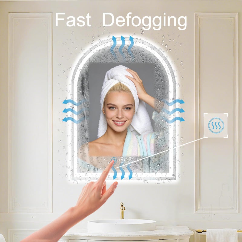 WISSMIELS Arched LED Bathroom Mirrors with Lights 30"x40" LED Mirror for Bathroom,Led Vanity Mirror, Anti-Fog,LED Mirrors with Light, Anti-Fog, Dimmable, 3 Color, Shatterproof, Touch Sensor - Image 2