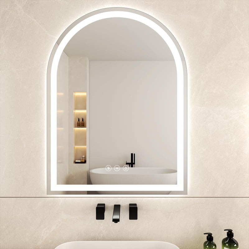 WISSMIELS Arched LED Bathroom Mirrors with Lights 30"x40" LED Mirror for Bathroom,Led Vanity Mirror, Anti-Fog,LED Mirrors with Light, Anti-Fog, Dimmable, 3 Color, Shatterproof, Touch Sensor - Image 1