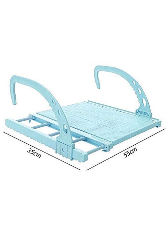 Balcony Drying Rack for Cloth Socks Shoes Towel | Multi Functional Telescopic Window Sill Hanging Stand | Foldable Balcony Drying Rack with Self Hanging Hanger (baby blue) - Image 4