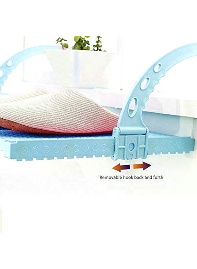 Balcony Drying Rack for Cloth Socks Shoes Towel | Multi Functional Telescopic Window Sill Hanging Stand | Foldable Balcony Drying Rack with Self Hanging Hanger (baby blue) - Image 3