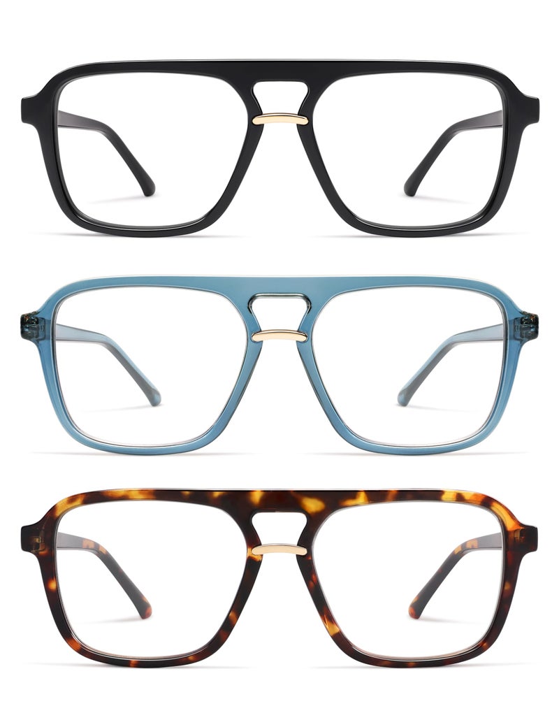 AMOMOMA 3 Pack Trendy Aviator Reading Glasses for Women Men Stylish Square Blue Light Blocking Readers AM6164 Mix (+1.00 Magnification Strength) - Image 1