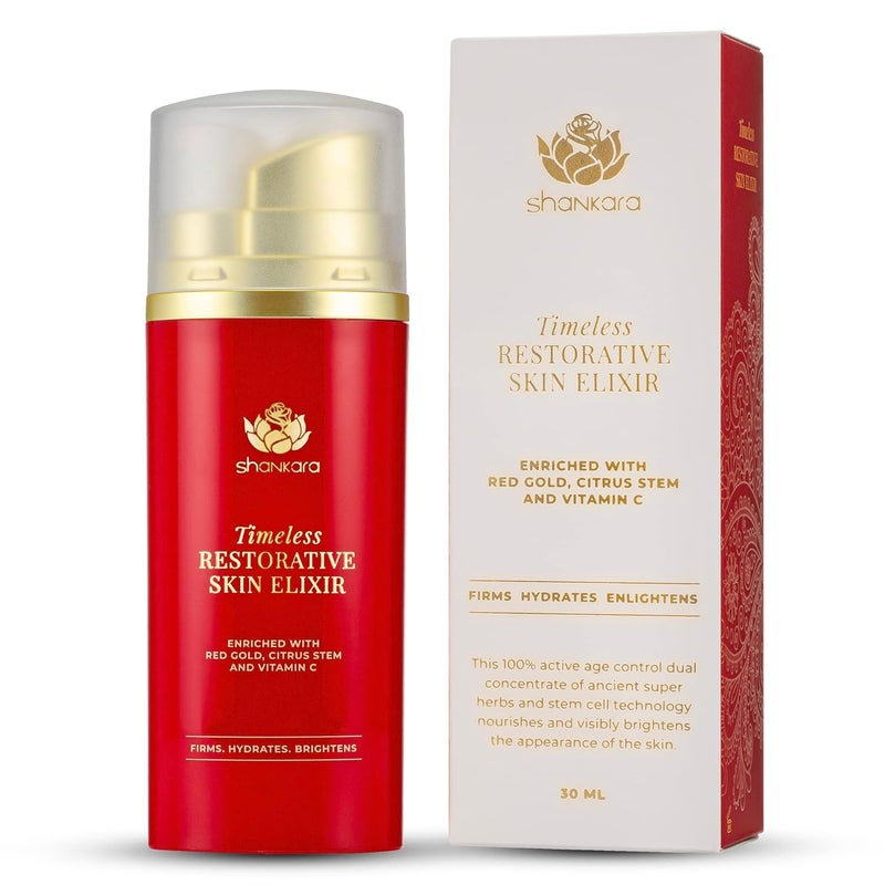 Shankara Timeless Restorative Skin Elixir  2in1 Ayurvedic Anti Aging Facial Serum and Kumkumadi Face Oil with Pure Red Gold Saffron Vitamin C  Sandalwood  AyurvedaInspired Skincare
