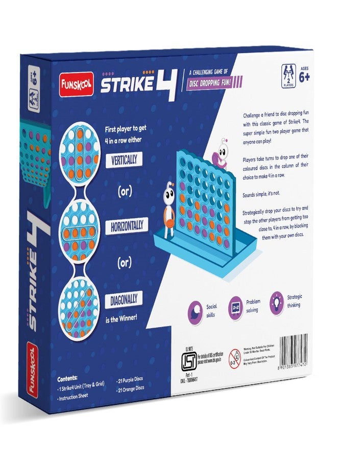 Funskool Games, Strike 4, New and Improved, Classic disc Dropping Game, 4 in a Row, Connect Game, Family Games, Strategy Board Games, Toys for Kids and Adults, 2 Players, Ages 6 Years and Above - Image 5