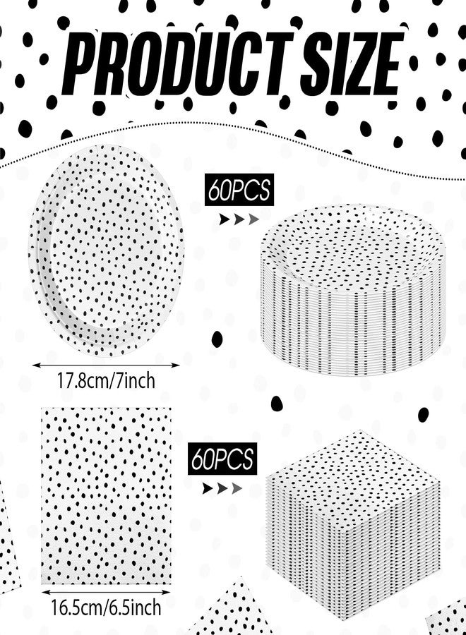 Zhehao 120 Pcs Black Painted Dots Paper Plates and Napkins Bulk Disposable Black Cream Polka Dot Plates and Napkins for Picnic Wedding Birthday Tea Party Decoration - Image 2
