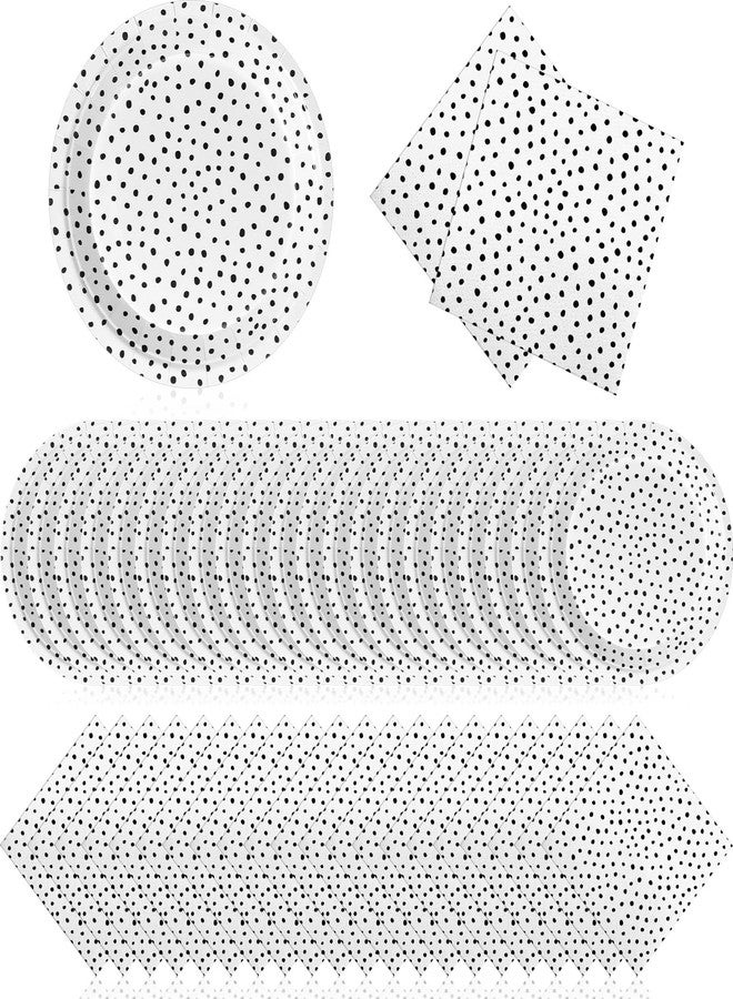Zhehao 120 Pcs Black Painted Dots Paper Plates and Napkins Bulk Disposable Black Cream Polka Dot Plates and Napkins for Picnic Wedding Birthday Tea Party Decoration - Image 1