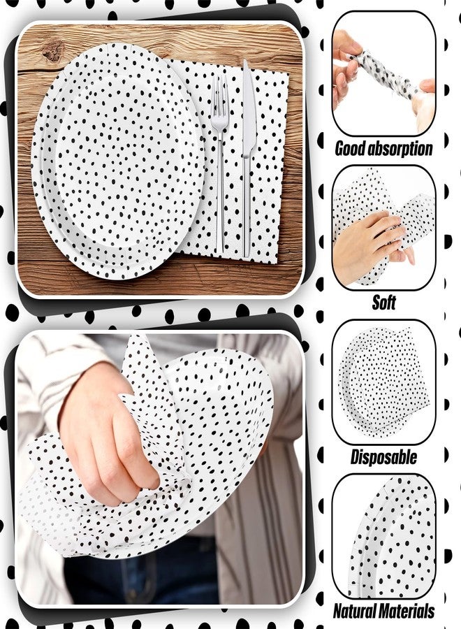 Zhehao 120 Pcs Black Painted Dots Paper Plates and Napkins Bulk Disposable Black Cream Polka Dot Plates and Napkins for Picnic Wedding Birthday Tea Party Decoration - Image 3