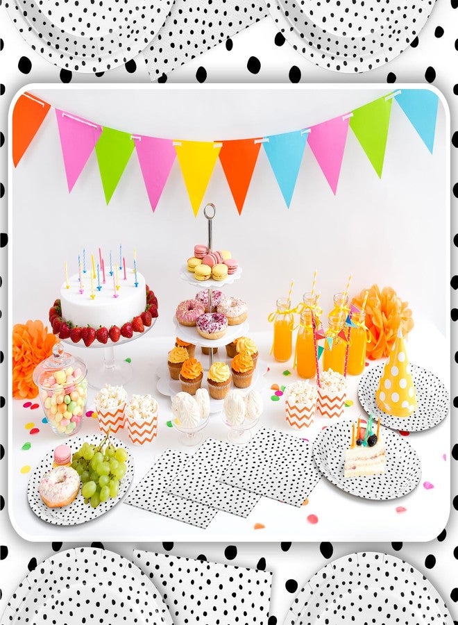 Zhehao 120 Pcs Black Painted Dots Paper Plates and Napkins Bulk Disposable Black Cream Polka Dot Plates and Napkins for Picnic Wedding Birthday Tea Party Decoration - Image 5