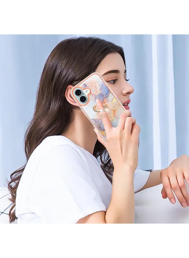 إيروريكس جراب لهاتف iPhone 16 بنمط طلاء كهربائي IMD TPU مقاوم للصدمات مع حامل حلقي من حجر الراين - Image 5