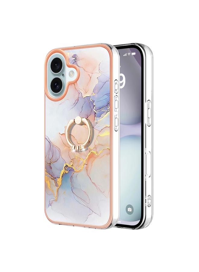 إيروريكس جراب لهاتف iPhone 16 بنمط طلاء كهربائي IMD TPU مقاوم للصدمات مع حامل حلقي من حجر الراين - Image 1