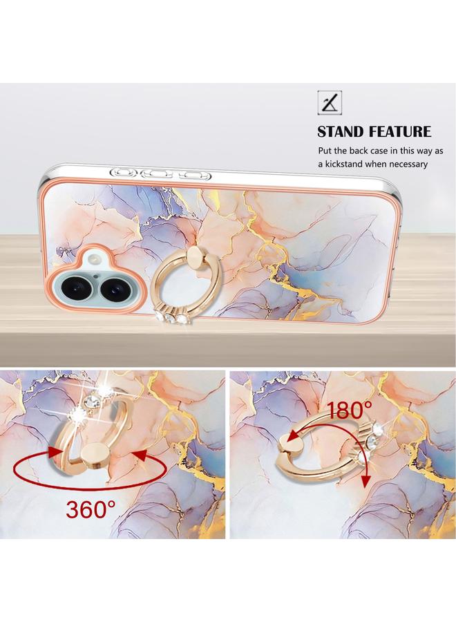 إيروريكس جراب لهاتف iPhone 16 بنمط طلاء كهربائي IMD TPU مقاوم للصدمات مع حامل حلقي من حجر الراين - Image 3