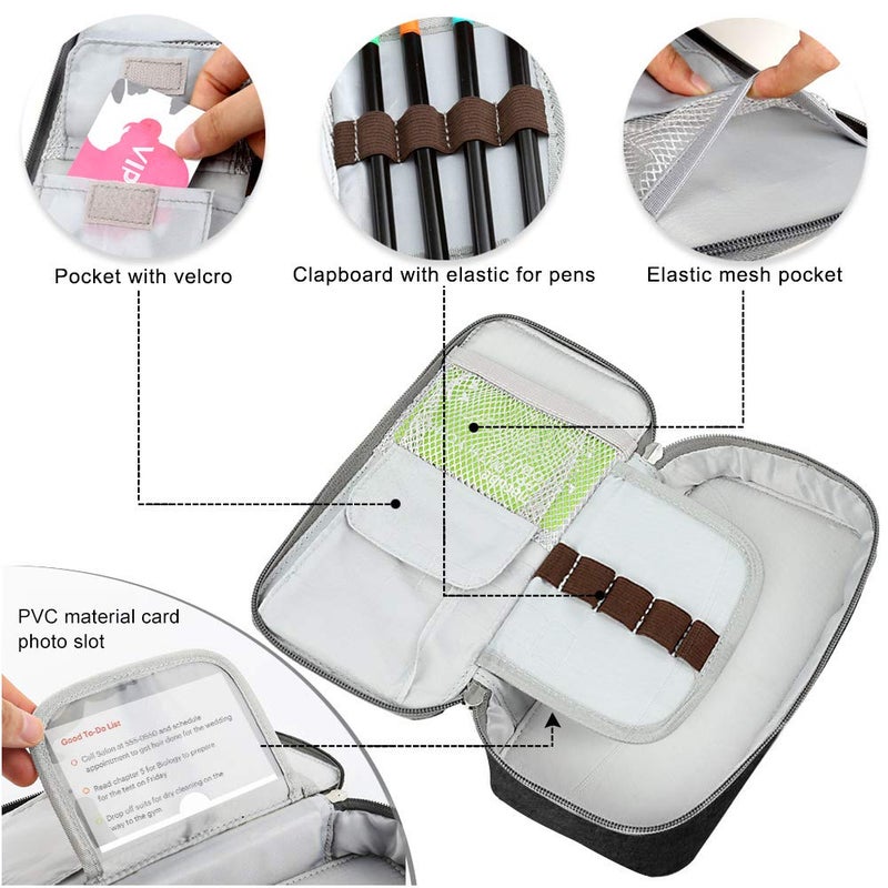 Homecube Capacious Pencil Case Marker Holder Pouch Desk Organizer Big Pencil Bag with Zipper Large Storage Box for College Middle School Office Supplies Stationery - Black - Image 4