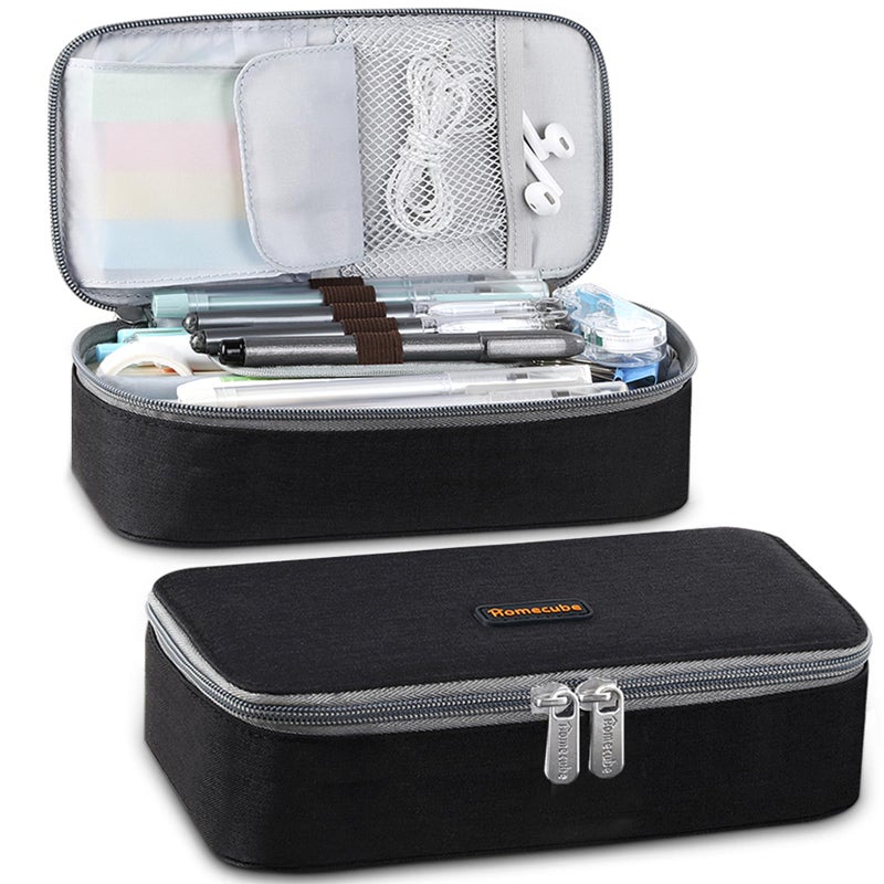 Homecube Capacious Pencil Case Marker Holder Pouch Desk Organizer Big Pencil Bag with Zipper Large Storage Box for College Middle School Office Supplies Stationery - Black - Image 1